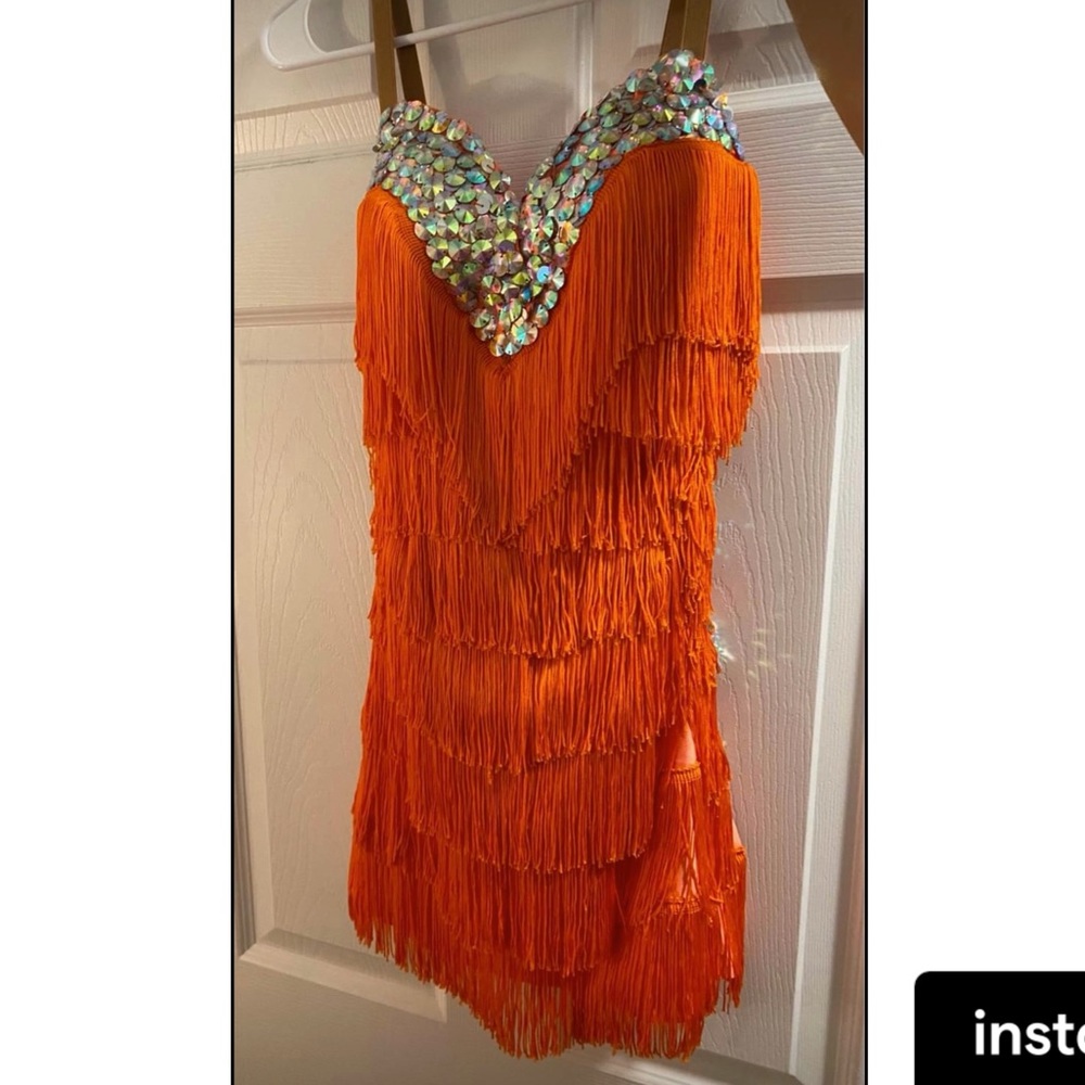 Orange Sequin Salsa Ballroom Dress